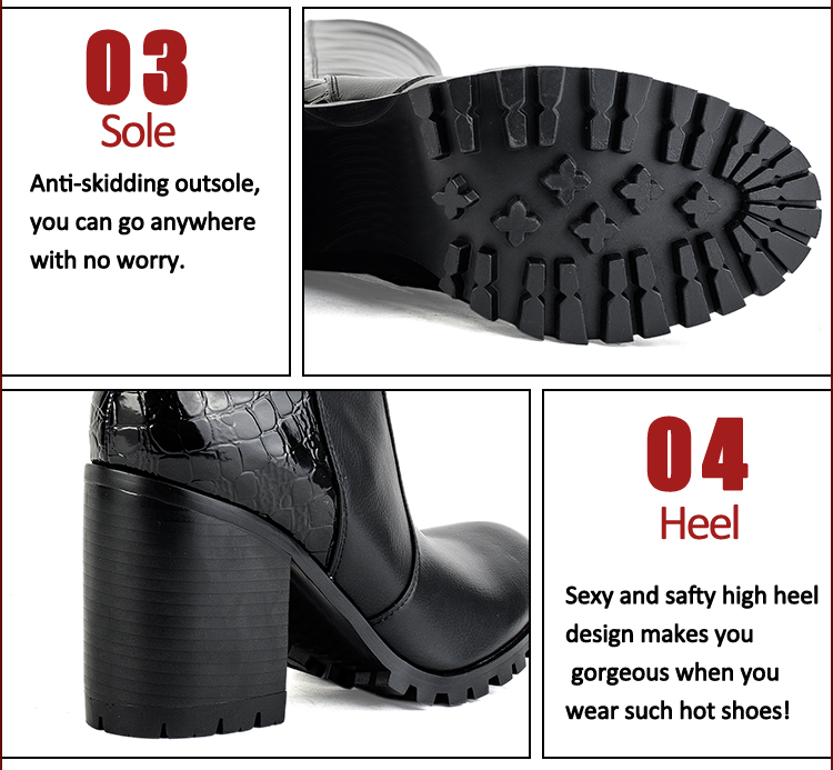 wholesale chunky heel real leather women boots