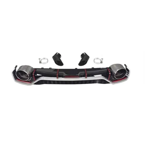 Black Silvery Edge Rear Diffuser with Exhaust Pipes for Audi A7 2019-2022 RS7 Style Bumper Lip