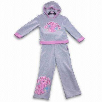 Girl's Suit with Rubber Printing, Made of 35% Cotton French Terry