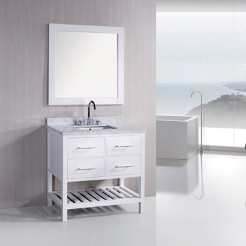white bathroom vanity with marble top