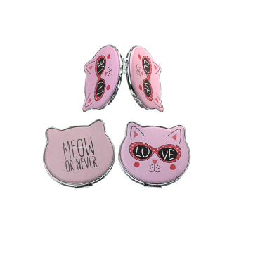 Korean Fashion PVC Leather Cat Shape Double-Sided Pocket Cosmetic Mirror
