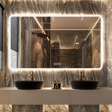 In Stock High Lumen 60x35inch Rectangle LED Anti-Fog Dimming Bluetooth Smart Mirror for Luxury Hotels