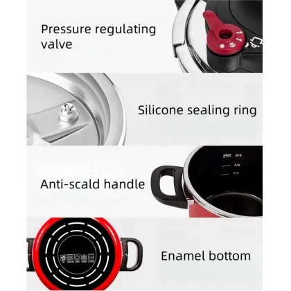 High-End Red Enamel Pressure Cooker with Bakelite Handle for Gas and Induction Stoves