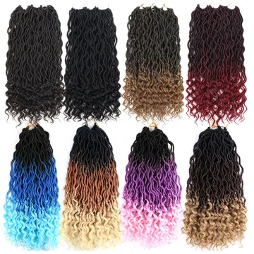 Wavy Goddess Locs Crochet Synthetic Braiding Hair Curly Ends Ombre Pre-Looped Faux Locs Hair Braids Crochet Locs Hair Extensions