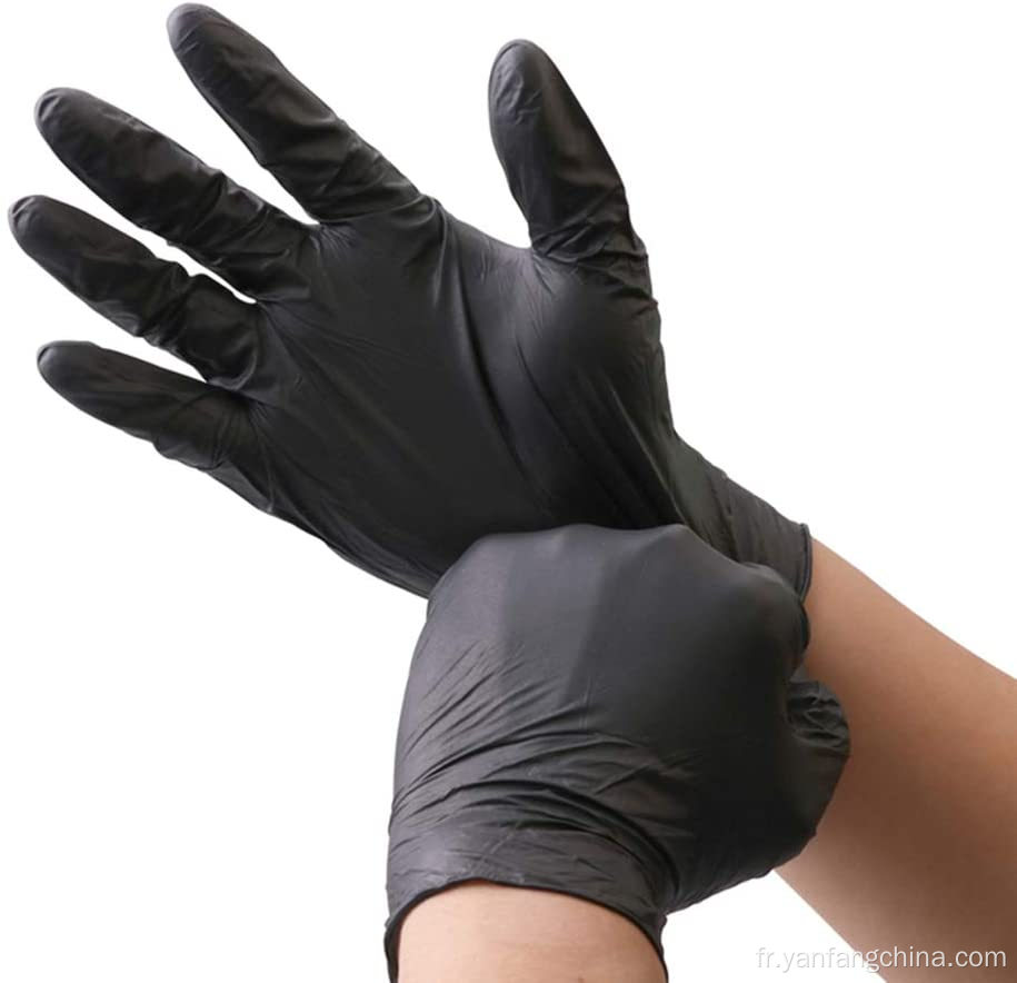 Examen noir gants en nitrile certifiés avec CE FDA