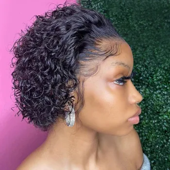 Hot Sale Pixie Cut Short Bob Curly Wigs Glueless Lace Front Pre Plucked Pixie Wig Human Hair