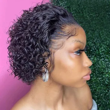 Hot Sale Pixie Cut Short Bob Curly Wigs Glueless Lace Front Pre Plucked Pixie Wig Human Hair