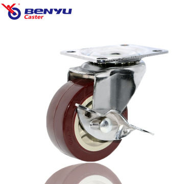 Small Purplish Red Caster with Side Brake