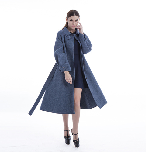 Nouveau modèle Manteau en cachemire bleu à simple boutonnage