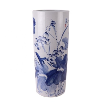 High Quality Ceramic Umbrella Stand with Blue and White Lotus Pond Pattern RZQZ03-B