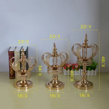 Crown Shape Gold Metal Crystal Candle Holders