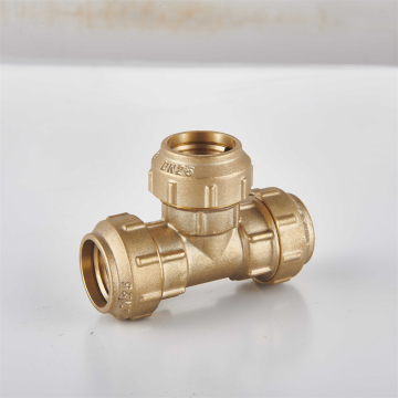 Brass Tee Connector with 3 Socket Fittings for PE Pipe