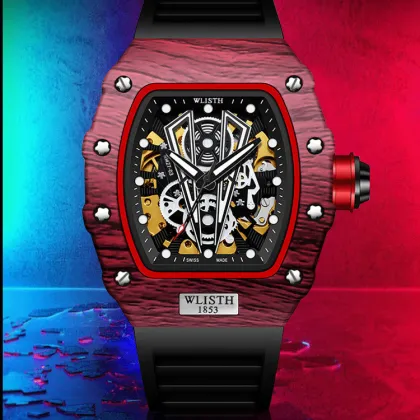 Men's Sports Waterproof Automatic Mechanical Skeleton Square Watch