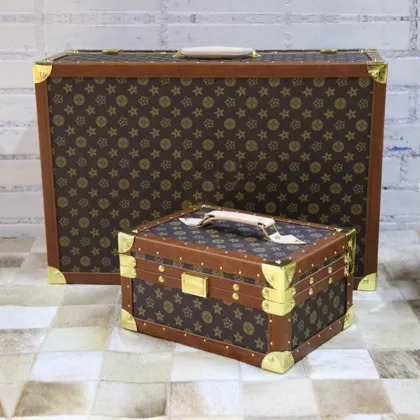 Vintage Cute Non-Wheeled Mini Wooden Box Trunk Suitcase Set 4pcs