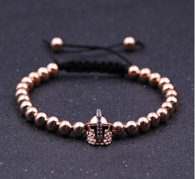 Black Knight Helmet Hollow Copper Bracelet con cuentas redondas de 6 MM