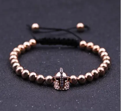 Black Knight Helmet Hollow Copper Bracelet With 6MM Round Beads