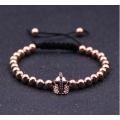 Black Knight Helmet Hollow Copper Bracelet con cuentas redondas de 6 MM