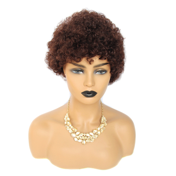 Cheap hot selling short curly human hair wig color #33 #99j natural color afro sewing machine wig