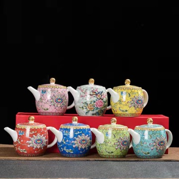 En stock 300 ml de théière en porcelaine peinte en émail avec filtre