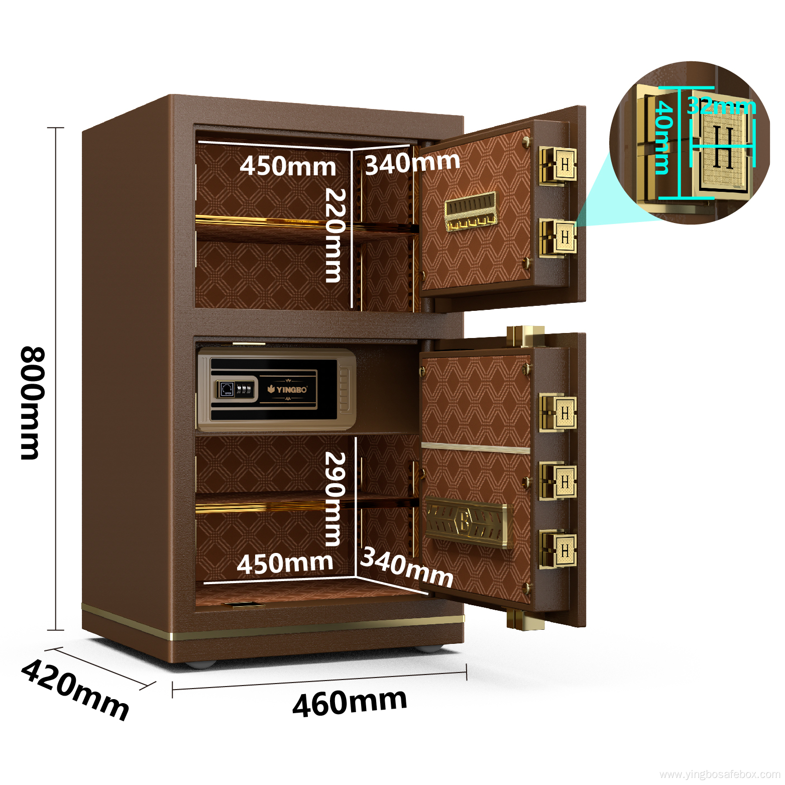 Double door luxury biometric safe coffer safe box