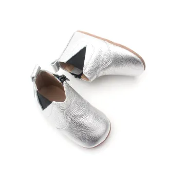 Silvery Leather Winter Baby Kids Chelsea Boots