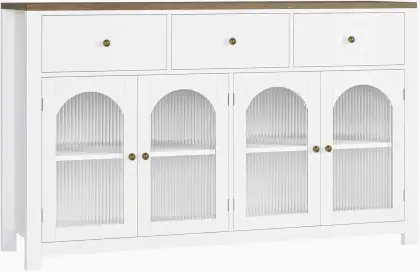 Modern Sideboard with Glass Doors Wood Buffet Sideboard