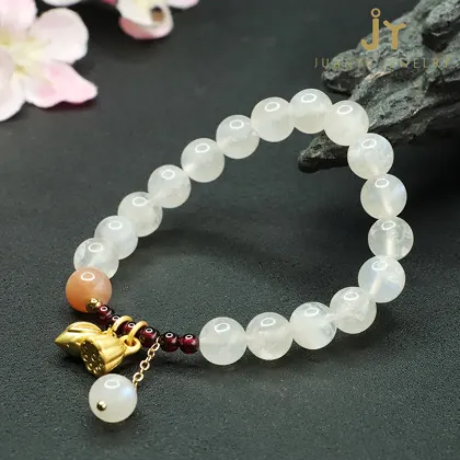 Lotus Shape Healing Crystal Bead Bracelets: Garnet, Crystal, and Moonstone Jewelry