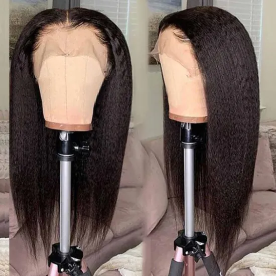 Yaki 360 French Lace Frontal Women Wig Human Virgin Human Hair Style Yaki Wig for Black INDIAN Hair Transparent Long