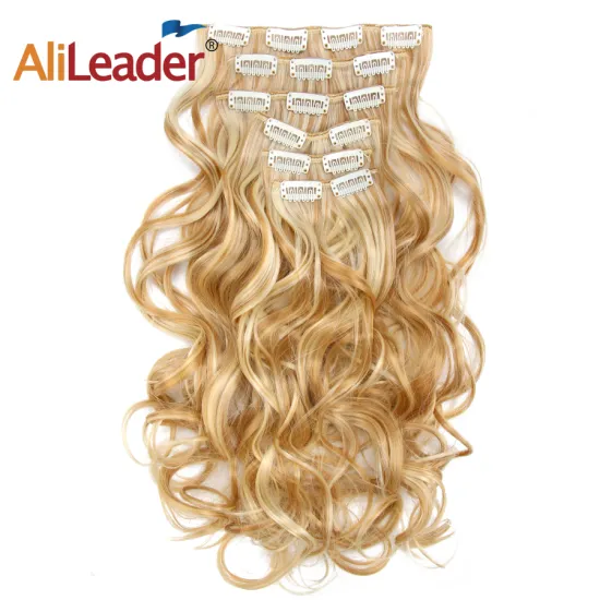 AliLeader 16 Clips Hair Extension Body Wave Hair Extensions Clip For Women Synthetic Blonde Brown 613# Ombre Color