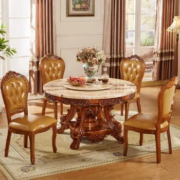 Luxury 6 Seater Dining Room Set with Marble Top and Royal Round Table