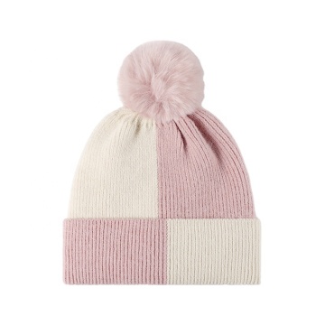 Knitted Chess Board Hat with Velvet Lining - Warm & Windproof for Women