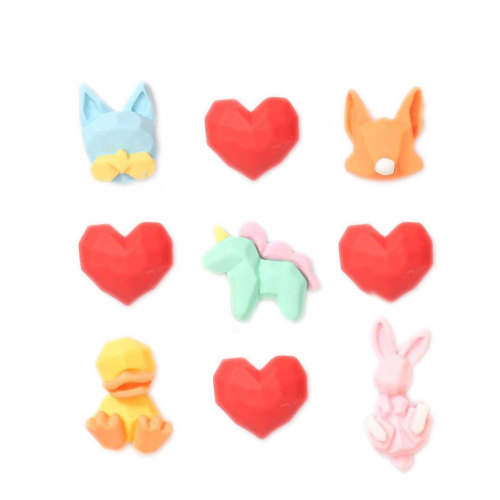 100Pcs Cute Mini Cartoon Section Animal Flat Back Heart Faceted Resin Cabochons Scrapbooking DIY Jewelry Craft Decor Accessorie