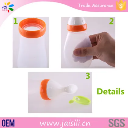 Hot Sale food grade Silicone OEM packing cereal baby feeding bottle lovely