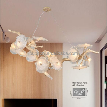 Antique Gold Chandelier with Glass Leaves