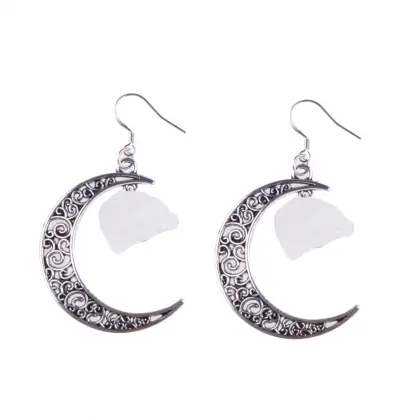 Trending Moon Silver Alloy Colorful Gem Drop Earrings Jewelry