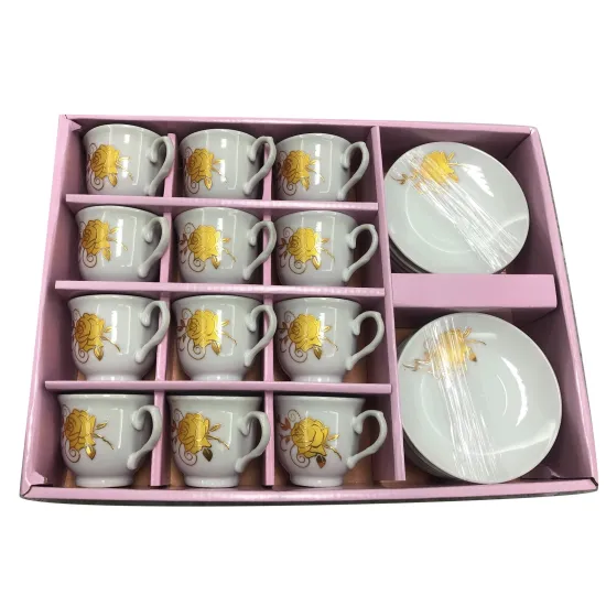 European-Style Ceramic Coffee Cup and Saucer Set with Bronzing Finish: 12 Pieces in Gift Box for Foreign Trade