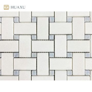 Huaxu Basketweave Easy Installation Mesh Back Natural White Marble Look Wall Mosaic Tiles