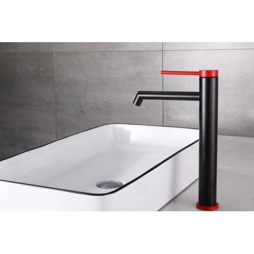 Stainless-steel black red single handle tall basin faucet