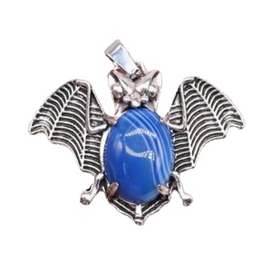 Blue Agate 13X18mm Cabs Antique Silver Alloy Antique Silver Alloy Bat Pendant for DIY Making Jewelry