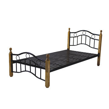 Metal Single Bed with Wooden Legs, Measure 190x90x86cm