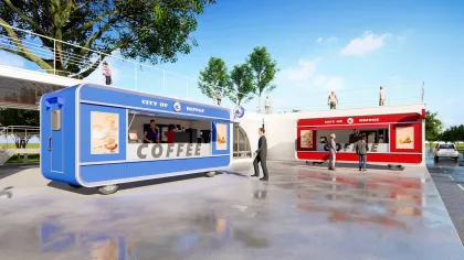 Custom modular mobile coffee trailer for North American