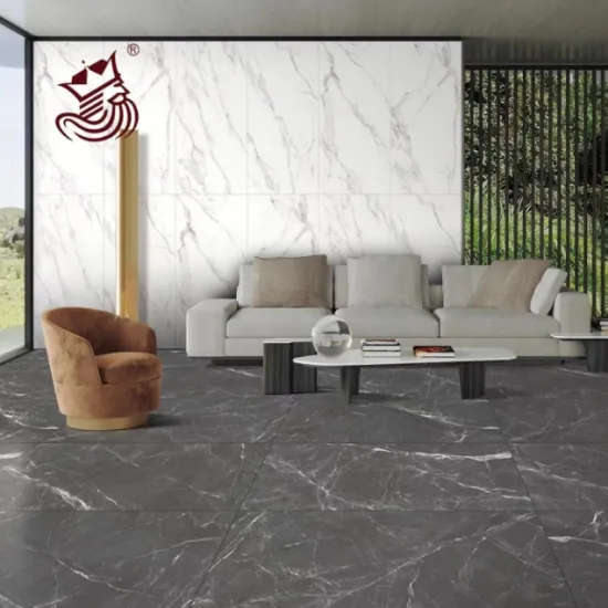 600x1200mm Porcelain Tiles: Black Marble, Graphite Glazed, Vitrified Flooring with Matt Finish
