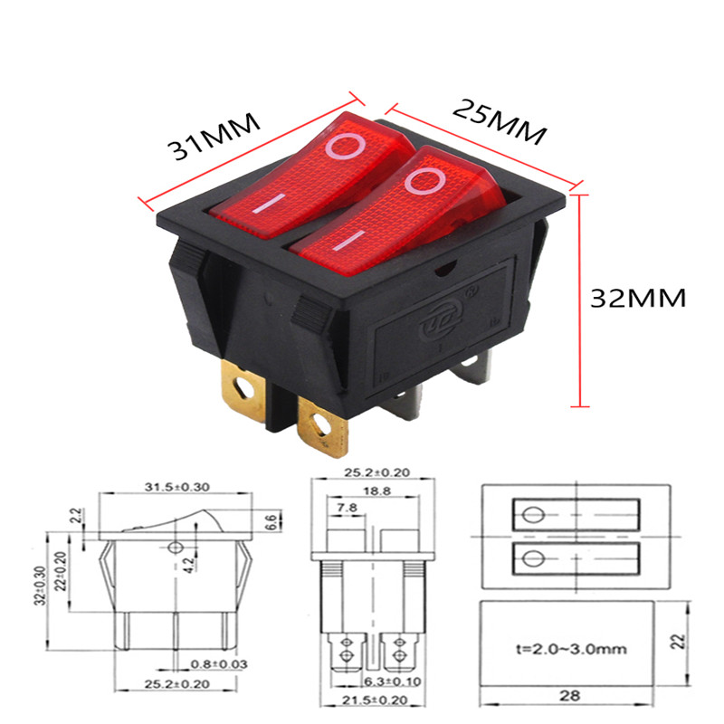 KCD4 Rocker Switch ON-OFF 2 Position 4 Pins / 6 Pins Electrical equipment With Light Power Switch 16A 250VAC/ 20A 125VAC