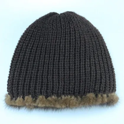knitted winter hat women beanie hat with fur pom poms mink fur hat