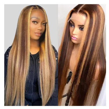 Wholesale Highlight 1B Honey Brown Color Straight Human Hair HD Lace Frontal Closure Wig Virgin Brazilian Hair Highlight Wig