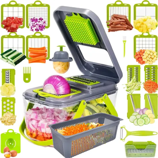 Comprehensive Kitchen Tool: 22-Piece Vegetable Slicer, Dicer, Grater Set with Drain Basket and Handle Slicer Mandoline for Efficient Food Preparation