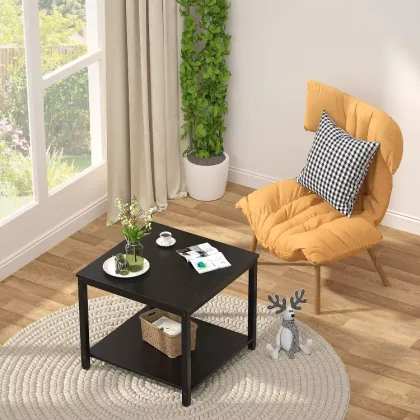 Custom Wooden Minimalist Black Bedside Table with Metal Frame