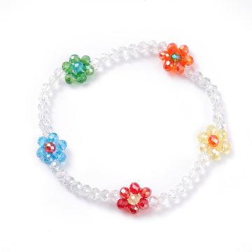 PandaHall Braided Woven Glass Beaded Flower Stretch Bracelets