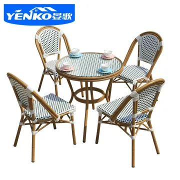 Bamboo French Style Bistro Table and Chairs Garden Set for Outdoor Dining