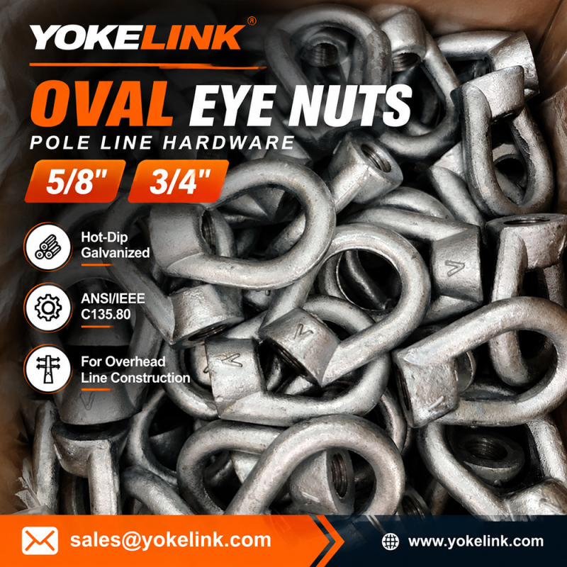5/8" & 3/4" Oval Eye Nut ANSI/IEEE C135.80 Drop Forged Steel Hot Dip Galvanized for Pole Line Guying